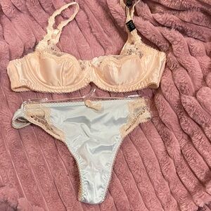 Satin Lace Underwire Bra & Bikini Set in Light Blush